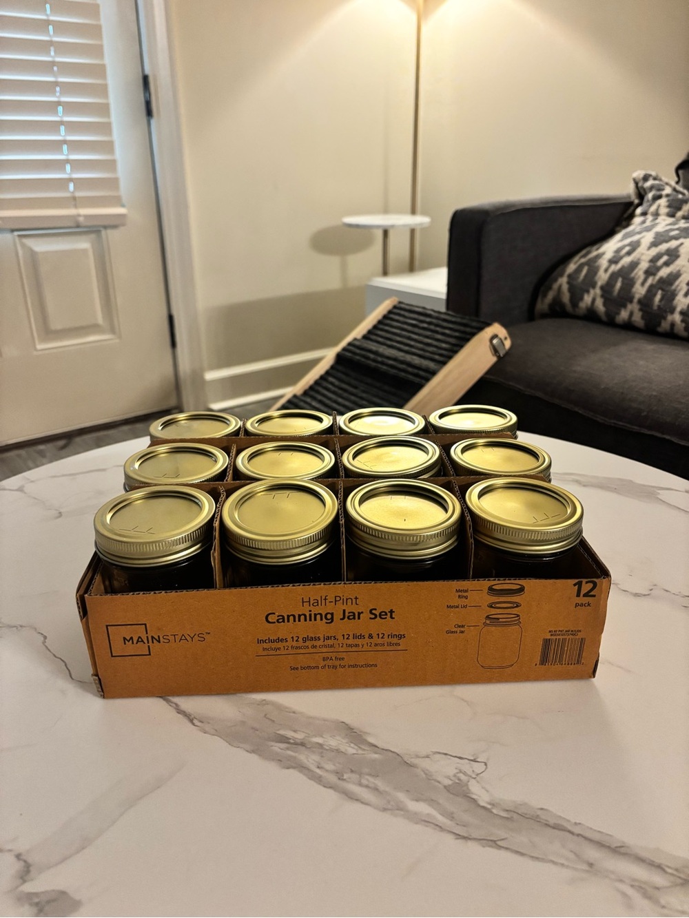 Mainstays Clear Glass Half-Pint Jars with Gold Lids - 12 Pack